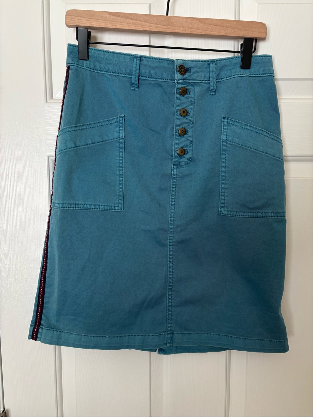 Pilcro and the Letterpress Teal Button-Front Midi Skirt Size 8
